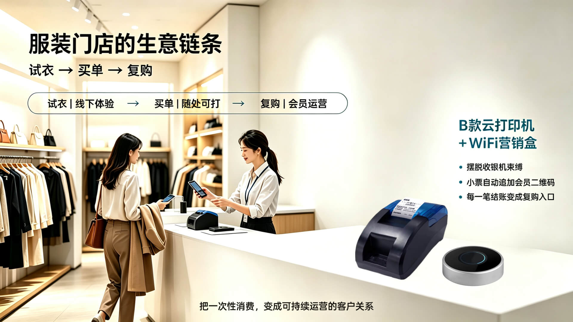 服装鞋帽零售如何用云打印机和营销盒把每张小票变成会员入口？